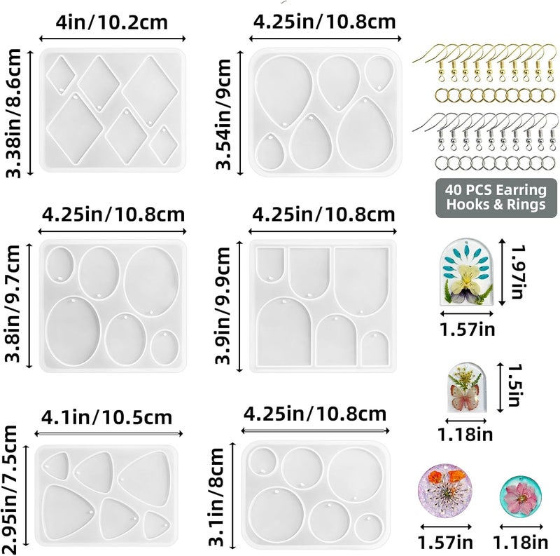 Roxjaejae 46 PCS Resin Earring Molds Silicone Kit, Resin Jewelry Making Kit with Built-in Holes for Earrings, Necklace, Pendants, Keychains - Image 4